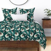 Woodland Botanique Autumnal Mushroom Floral Teal Large