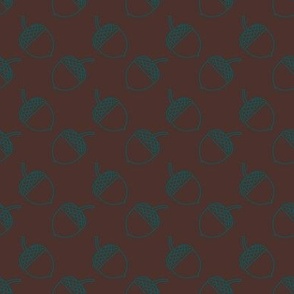 Acorn outlines, teal on molasses brown