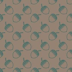 Acorn outlines, teal on morel tan