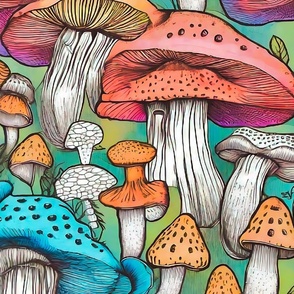 Colored big scale mushrooms