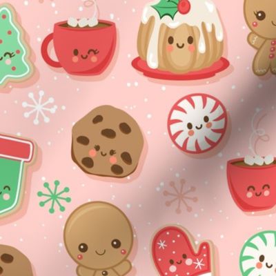 Kawaii Christmas treats on pink-10 inch