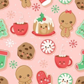 Kawaii Christmas treats on pink-10 inch