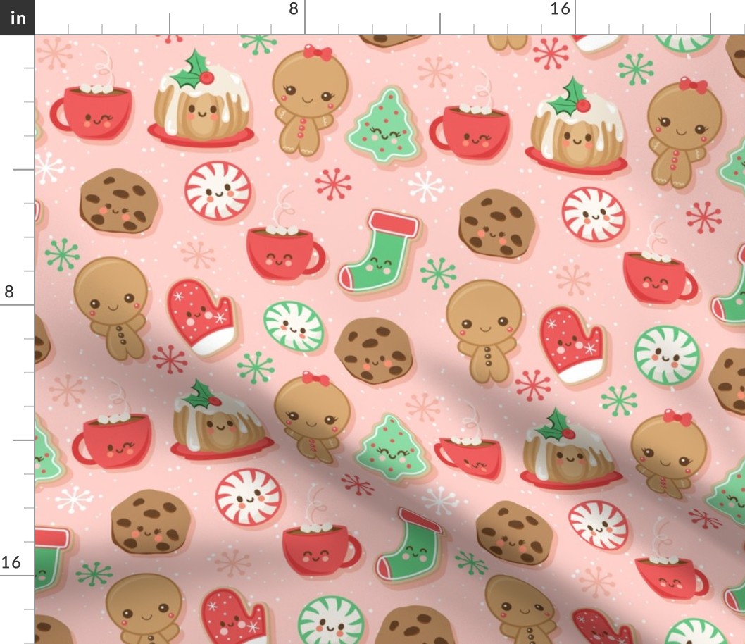 Kawaii Christmas treats on pink-10 inch