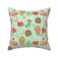 Kawaii Christmas Treats on mint green-10 inch