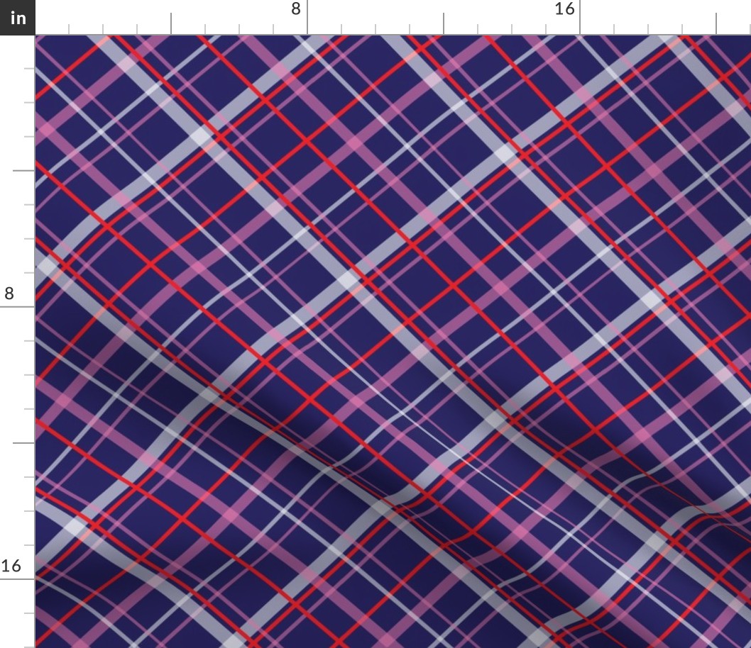 Plaid red pink white on navy 8''