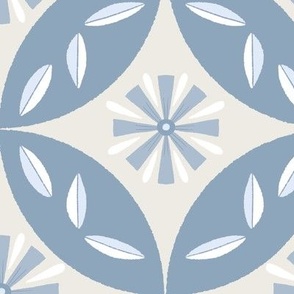 Floral Mosaic Tile | LG Scale | Blue, Light Greige