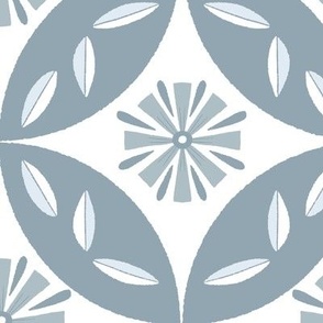 Floral Mosaic Tile | LG Scale | Steel Blue and White