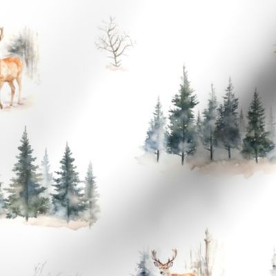 deer and pine watercolor