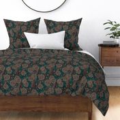 Warm Winter- Victorian Botanical- Pinecones- Evergreen- Mistletoe- Christmas Tablecloth- Holiday Decor- Moody Wallpaper-Emerald Green and Brown- Medium