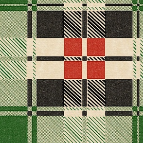 Christmas Rustic Plaid - Green and Red with Black on Natural