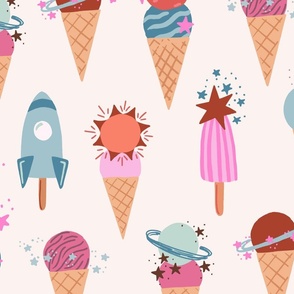 Galaxy Ice Cream with Star Sprinkles Kids Wallpaper (Planets, Rockets, Suns, Moons and Shooting Stars)
