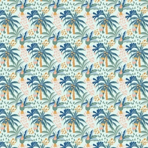 Tropical Jungle Palm trees and Toucans in blue, pink and minty green - Small/ medium (-2)