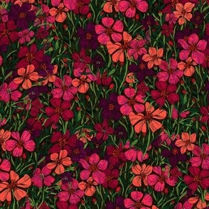Magenta Twilight Meadows, Watercolor Florals,  Fie of Flowers, Medium Scale