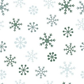 green and blue snowflakes on white