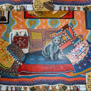 Sprocket on Gujarati Pillows Looking for Louie-Louie