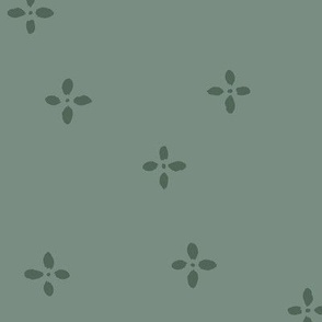 Casual Ditsy Painted Flowers | Large Scale | Sage green, dark green | non directional