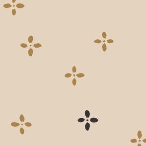 Casual Ditsy Painted Flowers | Large Scale | Beige brown, golden, black | non directional