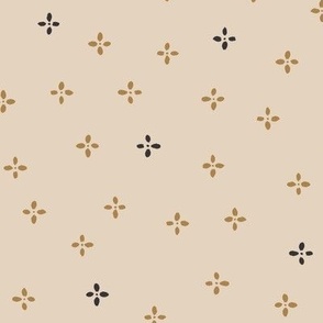 Casual Ditsy Painted Flowers | Medium Scale | Beige brown, golden, black | non directional