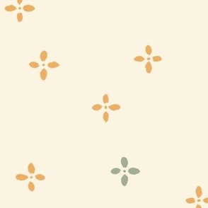 Casual Ditsy Painted Flowers | Large Scale | Light Yellow, golden orange, sage green | non directional