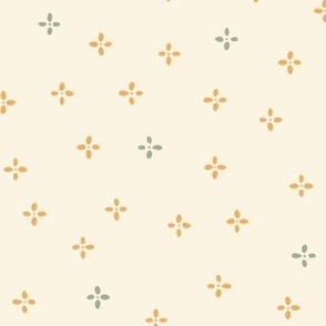 Casual Ditsy Painted Flowers | Medium Scale | Light Yellow, golden orange, sage green | non directional
