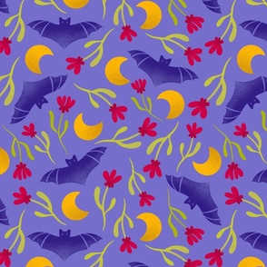 Bats and flowers in moonlight- purple
