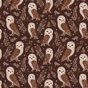 Monochrome Moody forest - Barn owls- earth burgundy east fork - Maximalist neutral BURNT earthy tones - small scale 