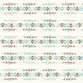 East West Winter Forest Teal and Green on Beige - Large