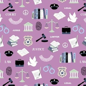 Law and order - icons and illustrations for crime court police and lawyers profession theme  blue mint on fuchsia purple 