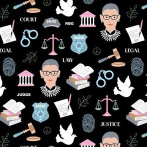Law and order - Ruth Bader Ginsburg icons and illustrations for court police and lawyers profession theme blue pink on black  