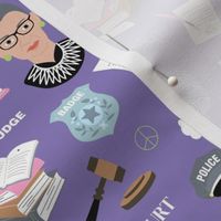 Law and order - Ruth Bader Ginsburg icons and illustrations for court police and lawyers profession theme blue pink on purple violet   