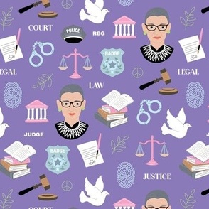 Law and order - Ruth Bader Ginsburg icons and illustrations for court police and lawyers profession theme blue pink on purple violet  