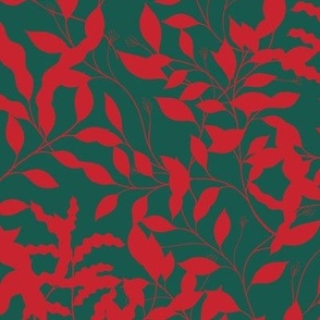 Merry Christmas Mistletoe Winter Greenery - Red Berry & Forest Green