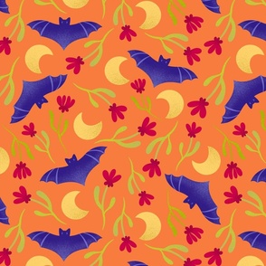 Bats and Flowers in moonlight - orange