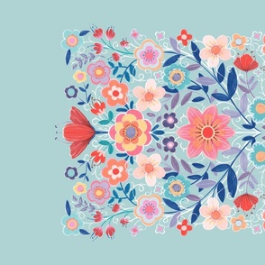 Colorful Wildflower Blossoms  - on duck egg blue