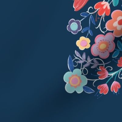 Colorful Wildflower Blossoms - on navy blue