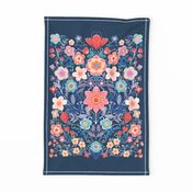 Colorful Wildflower Blossoms - on navy blue