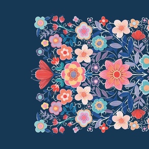 Colorful Wildflower Blossoms - on navy blue