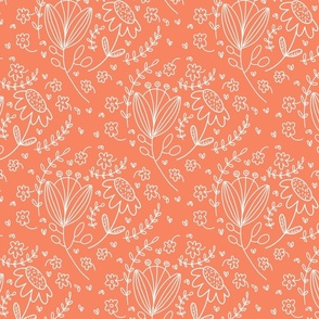 Floral line art on orange -small