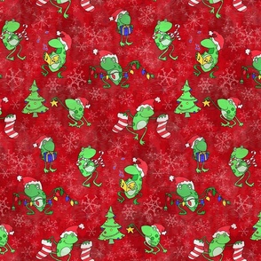 A Very Frog-gy Christmas -- Cute Christmas Frogs over Red -- 485dpi (31% of Full Scale)