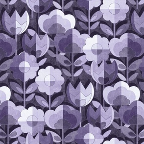 Mid Century Flowers - purple monocrhome 