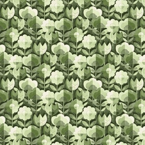 Mid Century Flowers - olive green monochrome, small 