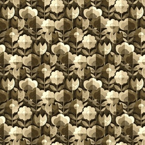 Mid Century Flowers - sepia taupe monochrome, small 