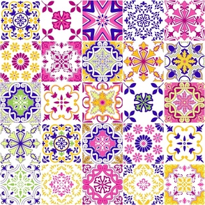 Vibrant Mediterranean Mosaic Tiles in Pink and Blue