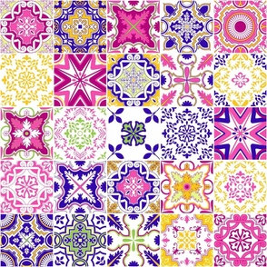 Colorful Moroccan Italian Floral Checkered Wallpaper