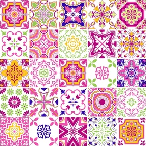 Spanish Portuguese Floral Checkered Design