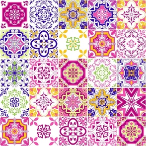 Mediterranean Mosaic Tiles: Pink and Blue Elegance