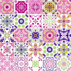  Vector Majolica Pink and Blue Floral Mediterranean Tiles Wallpaper