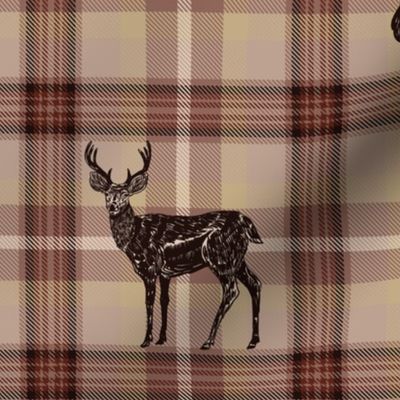 Cabincore Rose Brown Plaid with Deer Small Scale