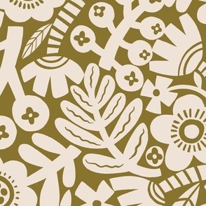 Simple Flowers - Olive Green - Large