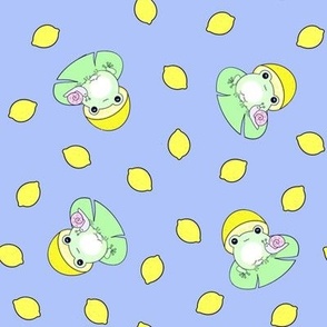 Cute frogs, snails and lemons on blue